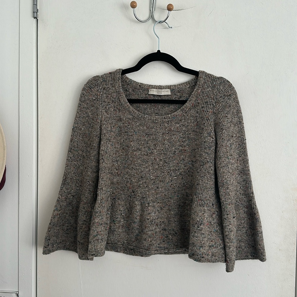 Stella McCartney Bell Sleeve Peplum Fleck Wool Cashmere Knit Sweater IT44 US8-10